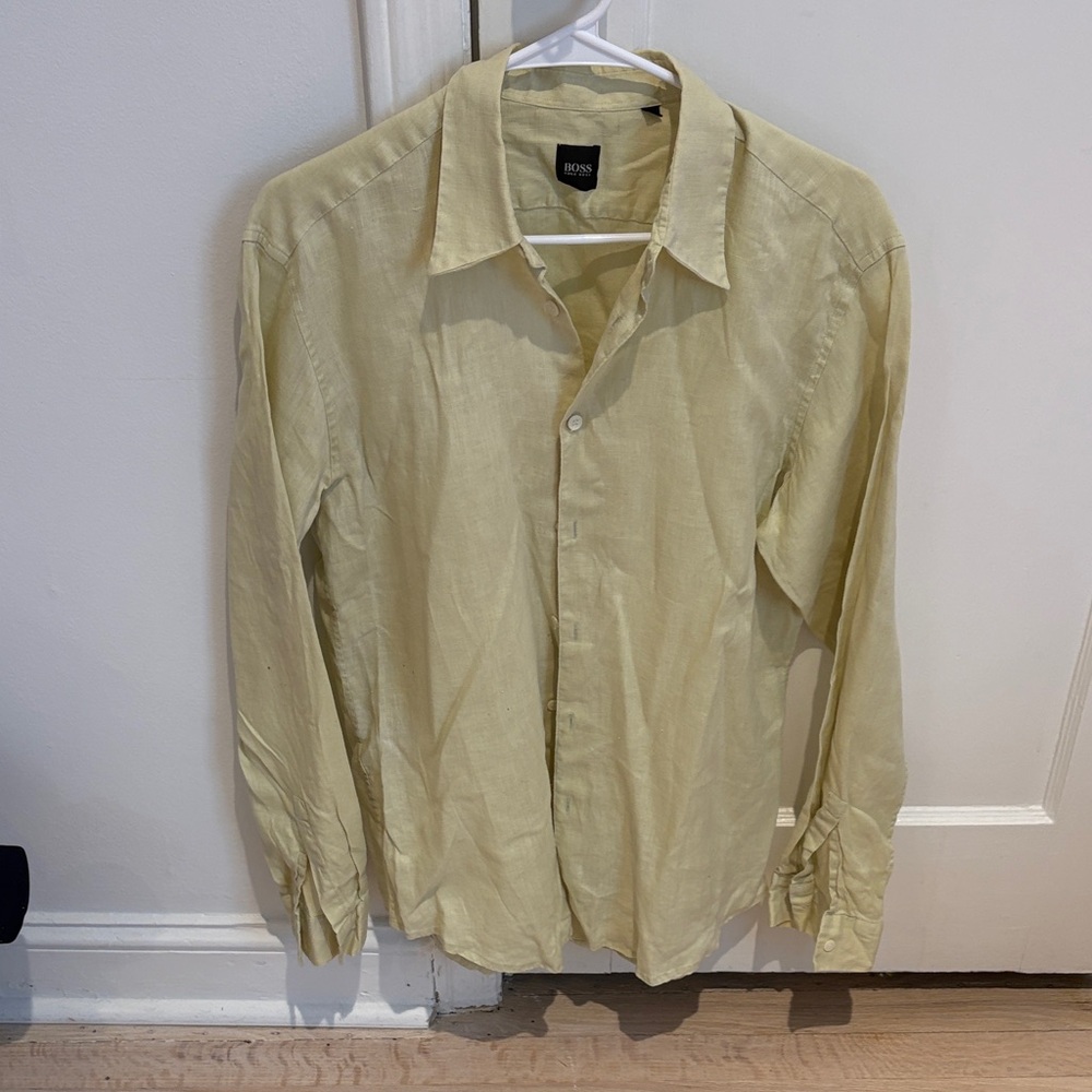 Hugo Boss Pale Yellow Long-Sleeve Shirt M linen